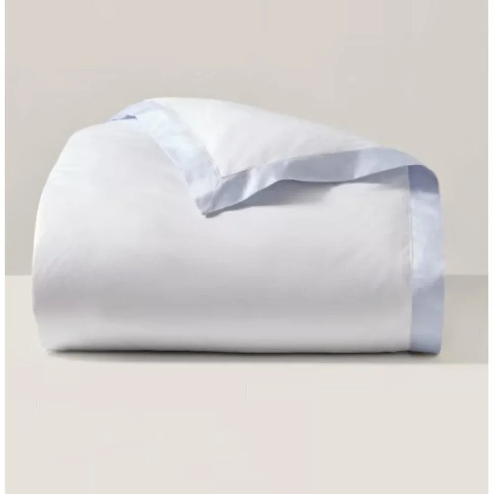 New Ralph Lauren Organic Sateen Border Full Queen Duvet Cover Blu Hyacinth White